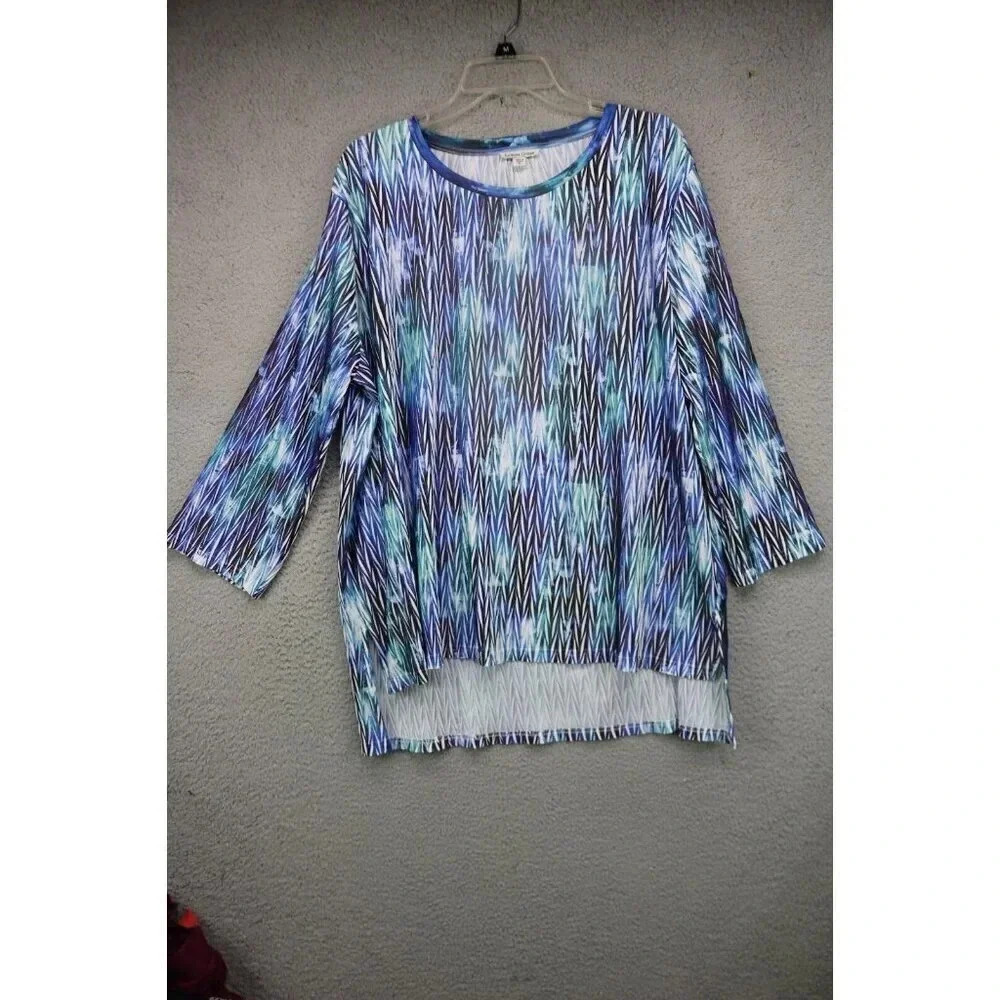 Lemon Grass 3/4 Wide Sleeves Hi-Lo Blouse-Size XL-Textured-Slinky